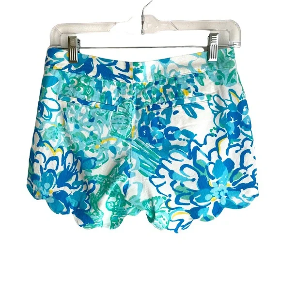 Lilly Pulitzer The Buttercup Scallop Hem Short Size 00 Blue White Yellow - Picture 2 of 11